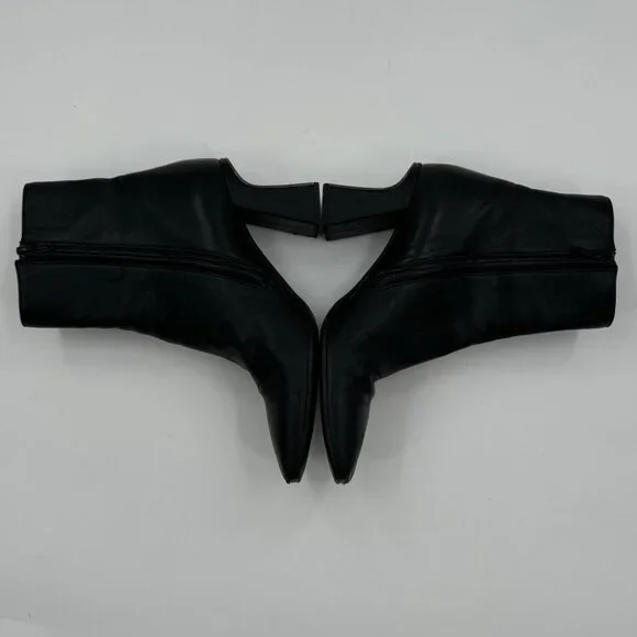 Furla Sirena Black Leather Square-Toe Ankle Boots Size7.5 or  38.5 Made In Italy - Picture 4 of 15